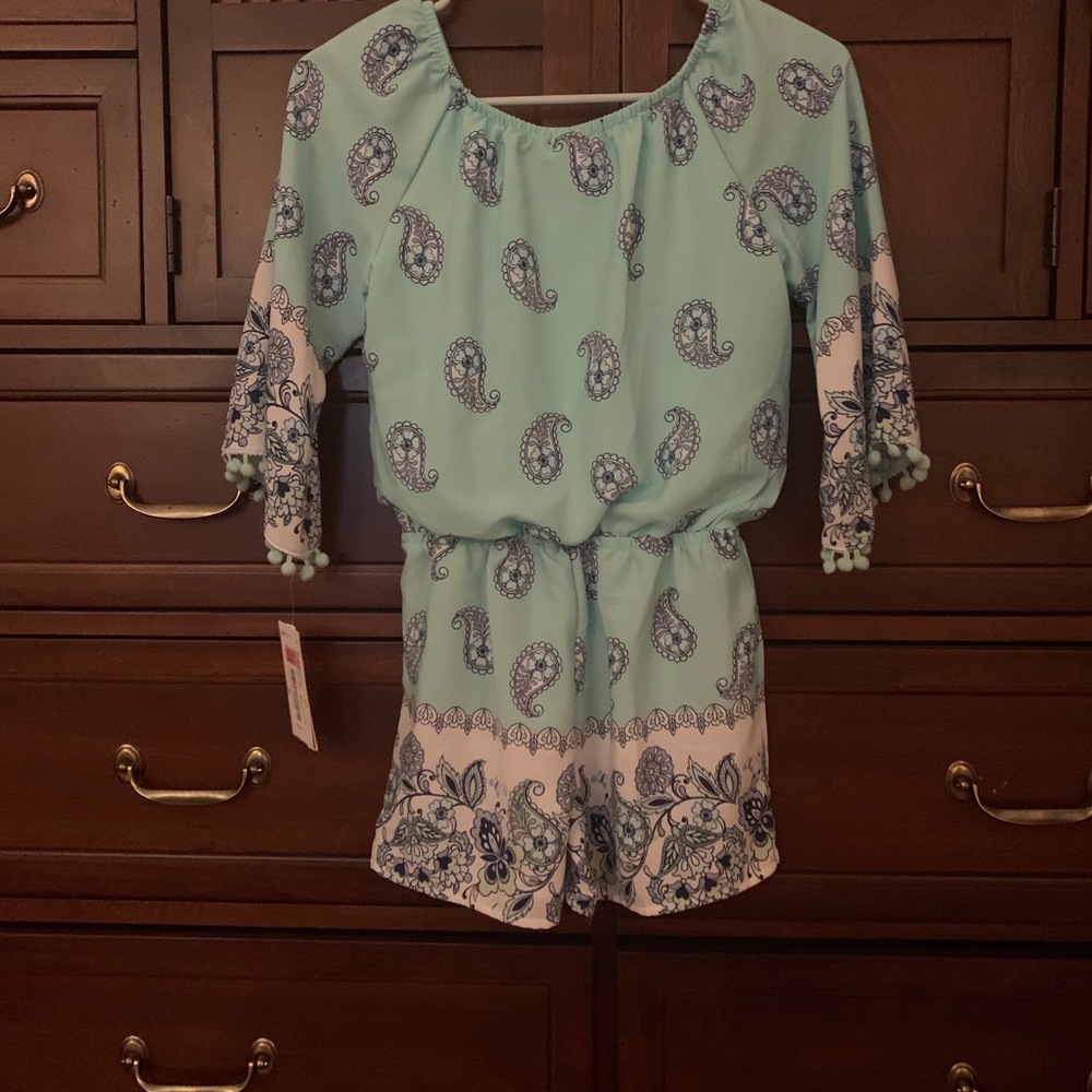 Cute Romper in teal Size medium ages 7-10